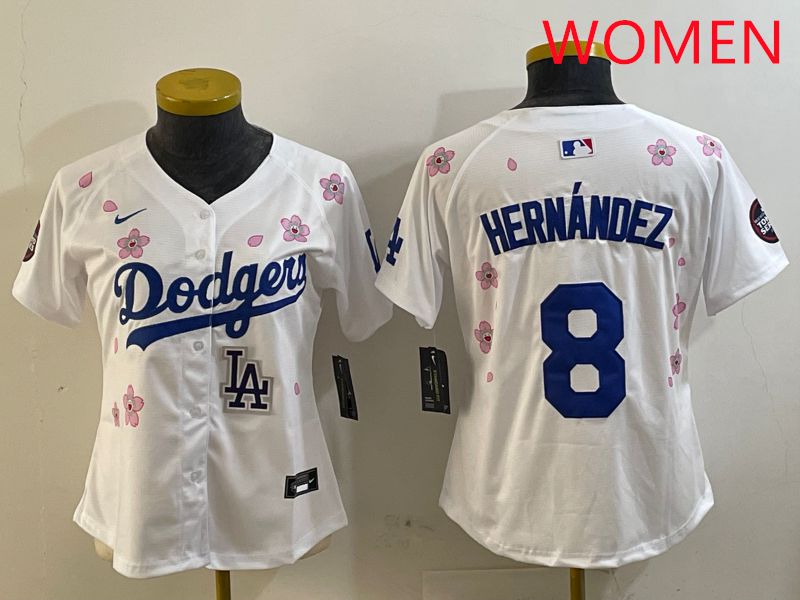 Women Los Angeles Dodgers #8 Hernandez White Sakura Edition 2025 Nike MLB Jersey style 5
